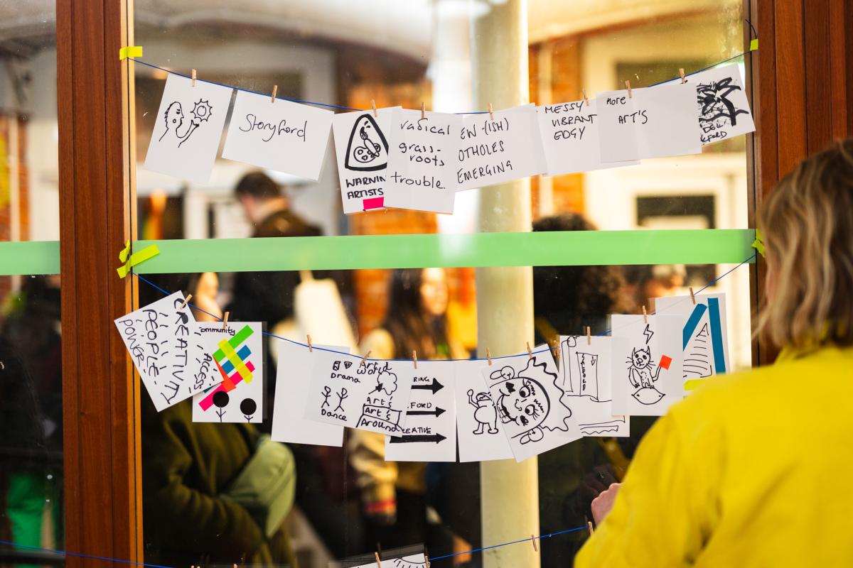 A string of images on a line created in a workshop 